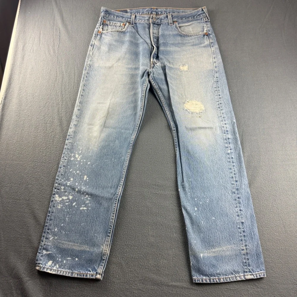 Vintage USA Levis 501 Jeans Men's 36x30 (Fits 34x30) Blue Paint Splatter Faded